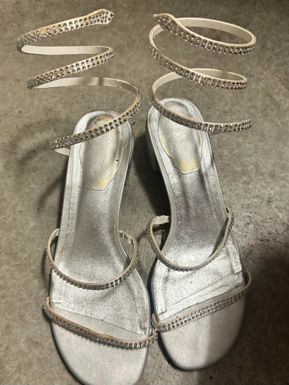 Rene Caovilla Silver Rhinestone Spiral Ankle-Strap Heels Size 40 - Picture 3 of 5